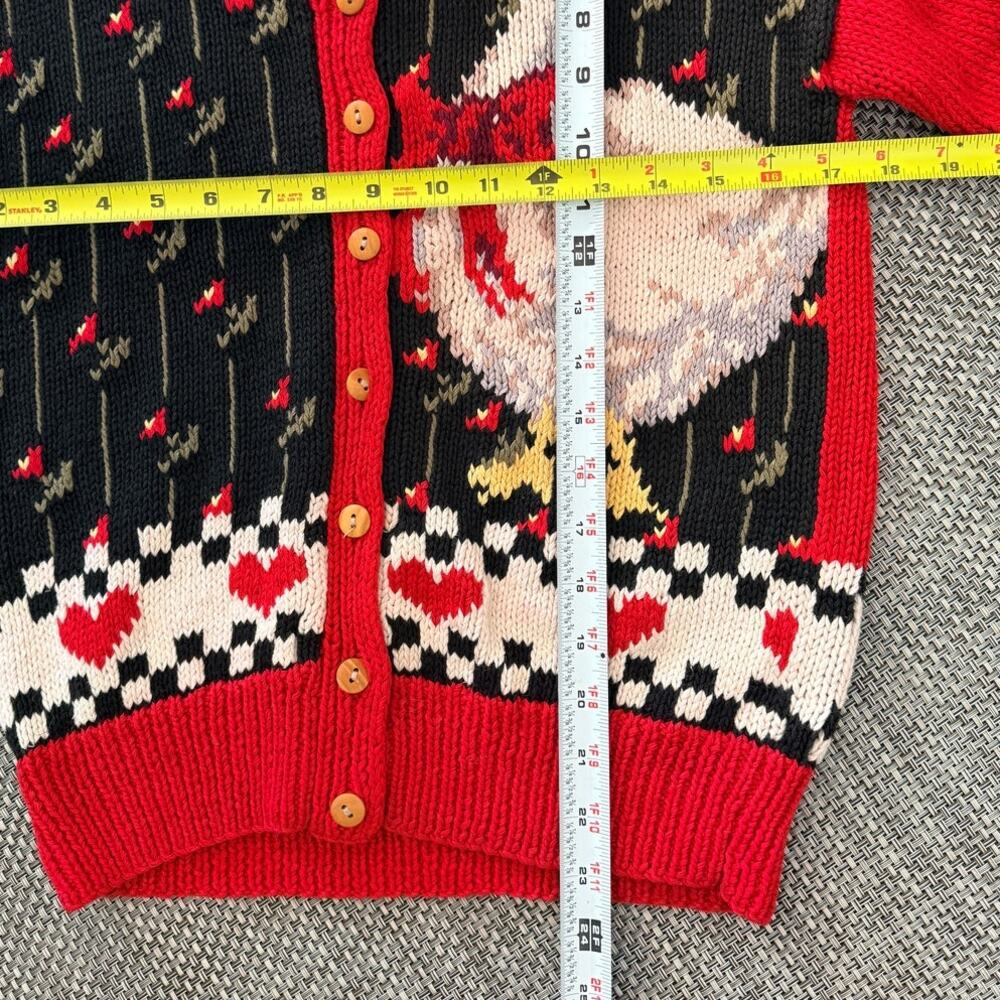 VINTAGE EAGLE'S EYE Hand Knit Chunky Hearts Goose Cardigan Sweater S Cottagecore - Picture 4 of 4